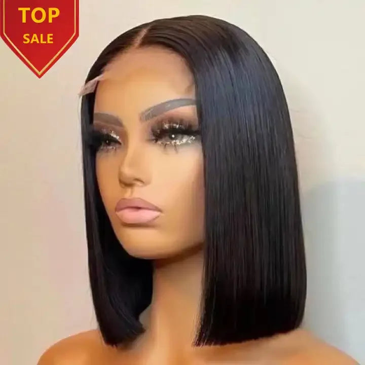 Perruques Bob lisse sans colle Lace Frontale, cheveux 100% Naturels