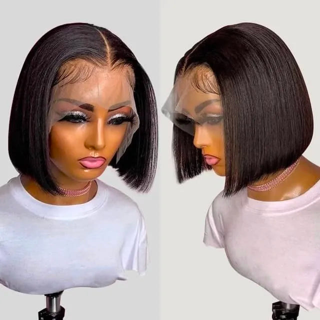 Perruques Bob lisse sans colle Lace Frontale, cheveux 100% Naturels