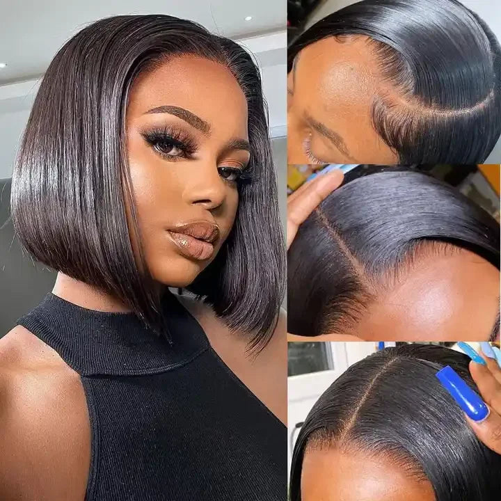 Perruques Bob lisse sans colle Lace Frontale, cheveux 100% Naturels