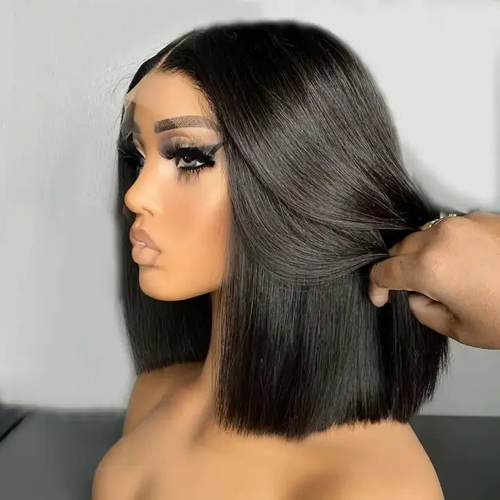 Perruques Bob lisse sans colle Lace Frontale, cheveux 100% Naturels