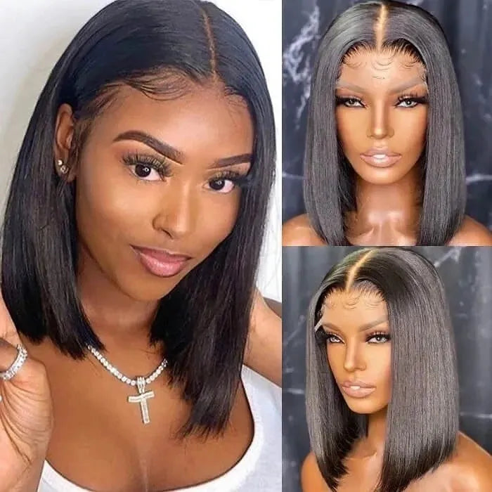 Perruques Bob lisse sans colle Lace Frontale, cheveux 100% Naturels