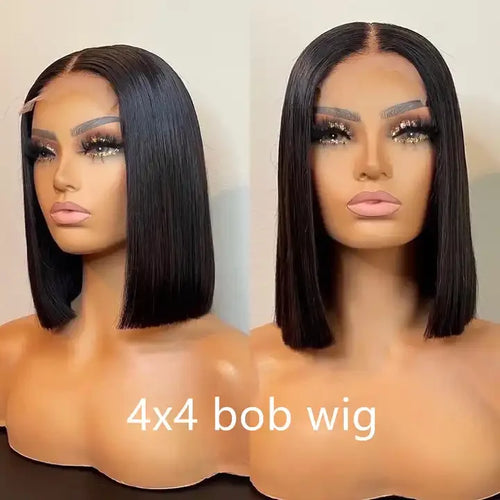 Perruques Bob lisse sans colle Lace Frontale, cheveux 100% Naturels