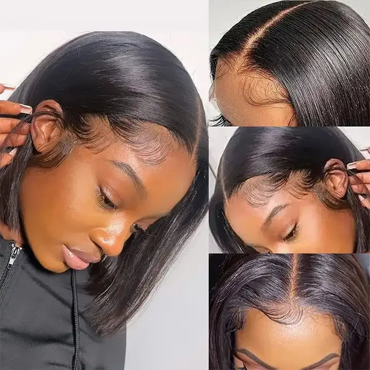 Perruques Bob lisse sans colle Lace Frontale, cheveux 100% Naturels