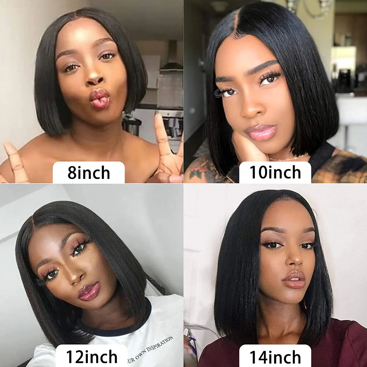 Perruques Bob lisse sans colle Lace Frontale, cheveux 100% Naturels